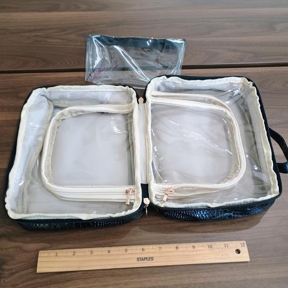 Black Crocodile-Embossed Women's Cosmetic Bag - Picture 3 of 7